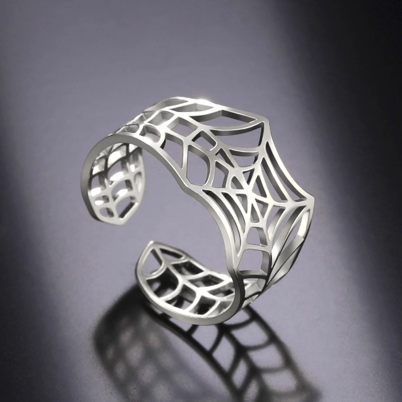 Adjustable Spider Web Open Ring Unisex Stainless Steel Gothic Halloween Accessor